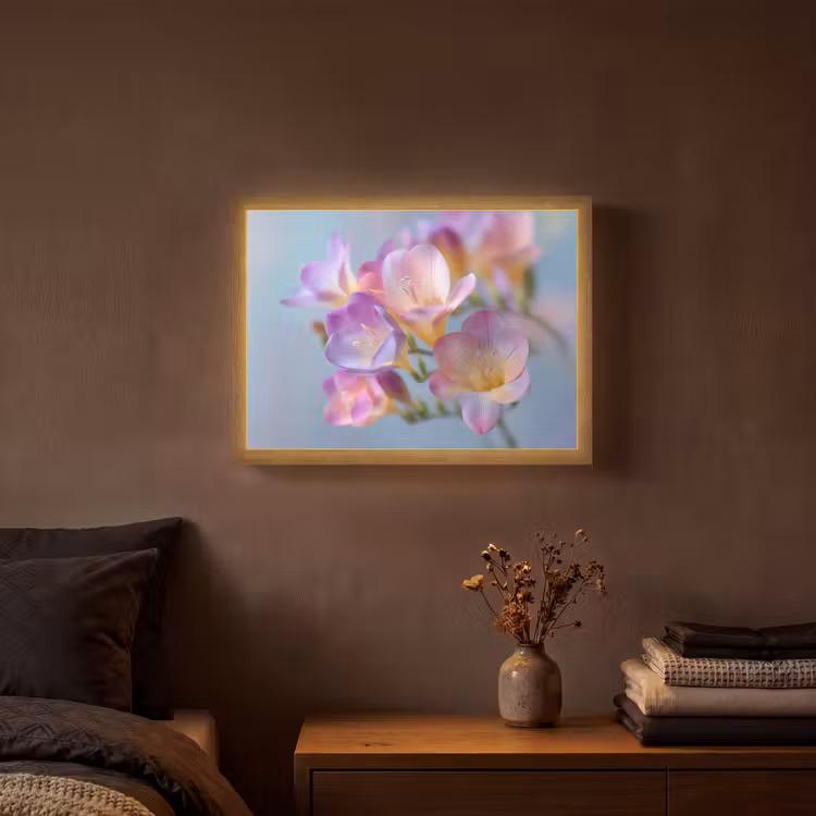 Bloemen - Paars - Overloop - Meeldraden Light Box met batterij (Wandlamp) middel -sfeer4