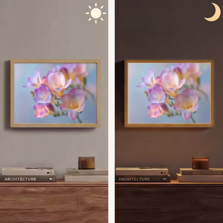Bloemen - Paars - Overloop - Meeldraden Light Box met batterij (Wandlamp) middel -sfeer3