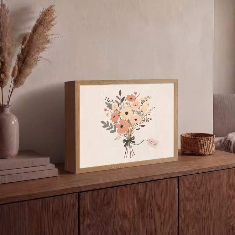 Bloemen - Quote - Beige - Lint Light Box met batterij (Wandlamp) middel -sfeer2
