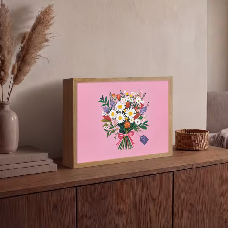 Bloemen - Quote - Kaartje - Kleurrijk Light Box met batterij (Wandlamp) middel -sfeer2