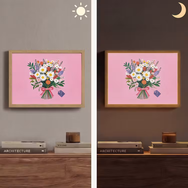 Bloemen - Quote - Kaartje - Kleurrijk Light Box met batterij (Wandlamp) middel -sfeer3