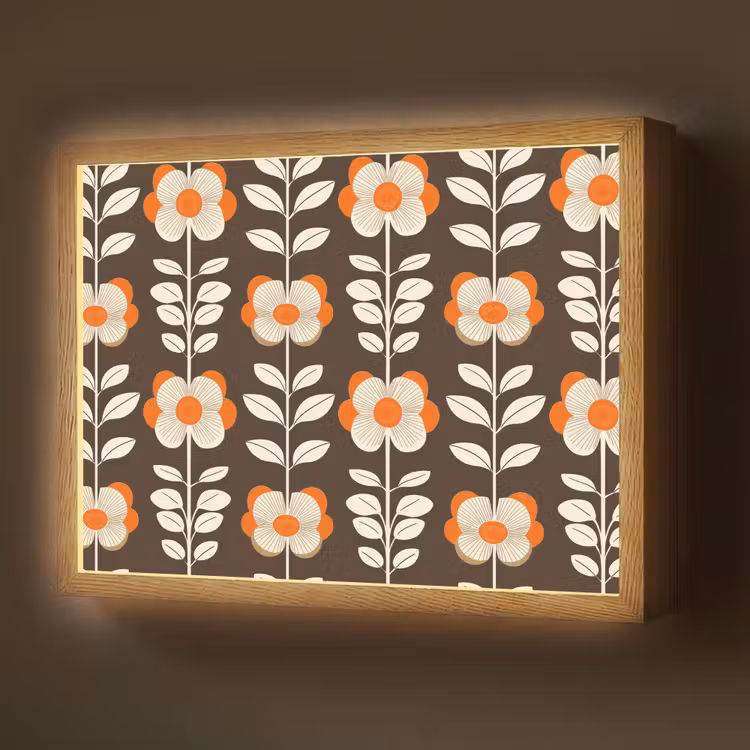 Bloemen - Retro - Bruin Light Box met batterij (Wandlamp) middel 907 -z3d_website