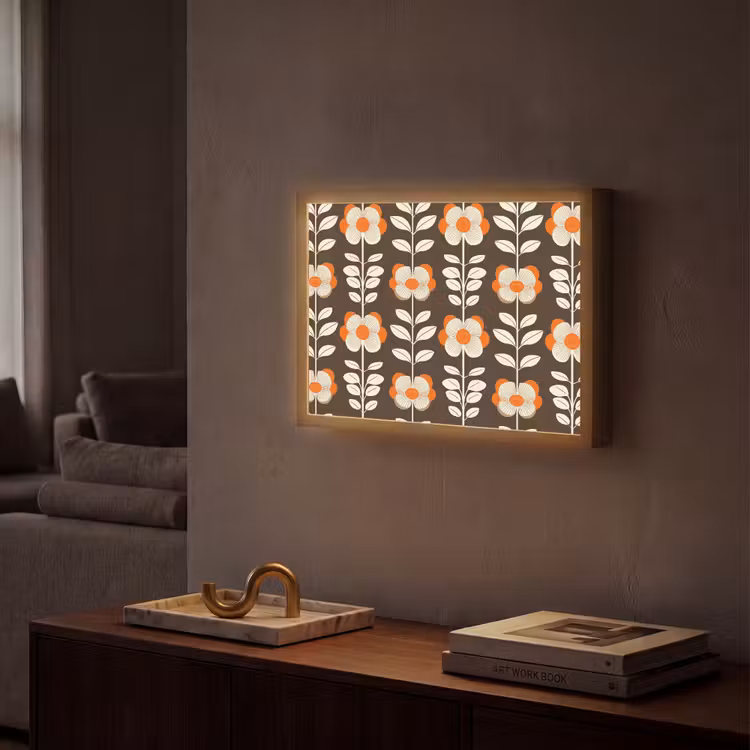 Bloemen - Retro - Bruin Light Box met batterij (Wandlamp) middel 907 -sfeer1