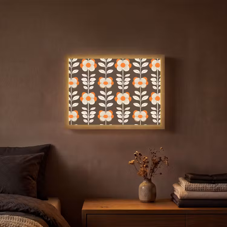 Bloemen - Retro - Bruin Light Box met batterij (Wandlamp) middel 907 -sfeer4
