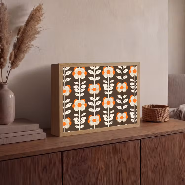 Bloemen - Retro - Bruin Light Box met batterij (Wandlamp) middel 907 -sfeer2