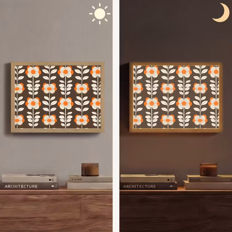 Bloemen - Retro - Bruin Light Box met batterij (Wandlamp) middel 907 -sfeer3