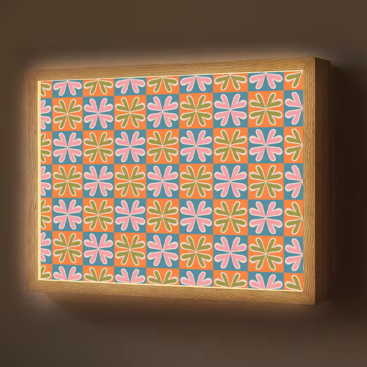 Bloemen - Retro - Patroon - Kleurrijk Light Box met batterij (Wandlamp) middel 907 -z3d_website