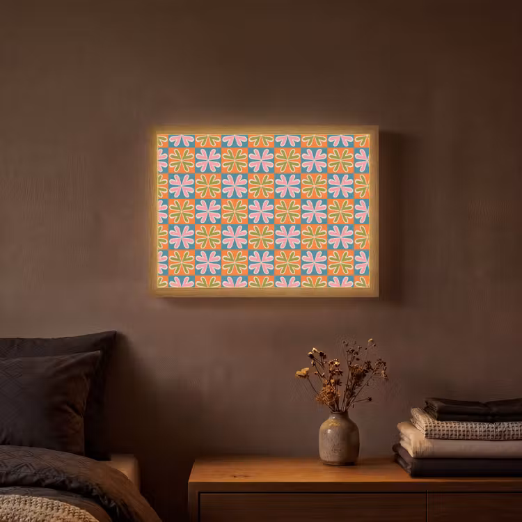 Bloemen - Retro - Patroon - Kleurrijk Light Box met batterij (Wandlamp) middel 907 -sfeer4