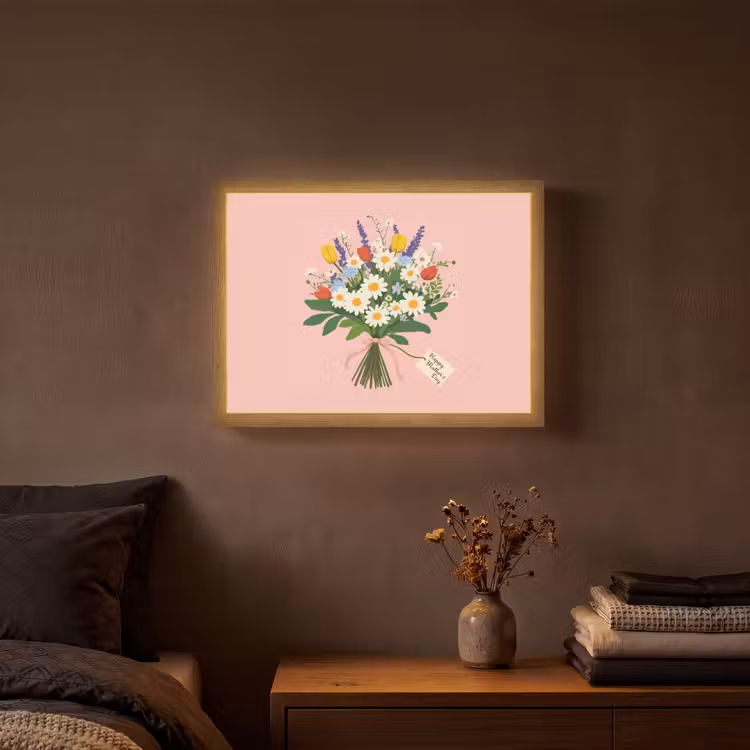 Bloemen - Lint - Kaartje Light Box met batterij (Wandlamp) middel -sfeer4