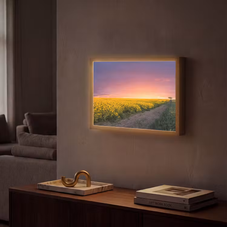 Bloemen - Weg - Lucht - Geel - Paars - Zonsondergang - Natuur Light Box met batterij (Wandlamp) middel -sfeer1