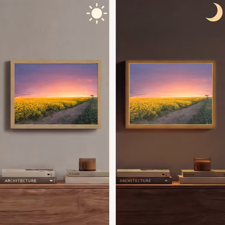 Bloemen - Weg - Lucht - Geel - Paars - Zonsondergang - Natuur Light Box met batterij (Wandlamp) middel -sfeer3
