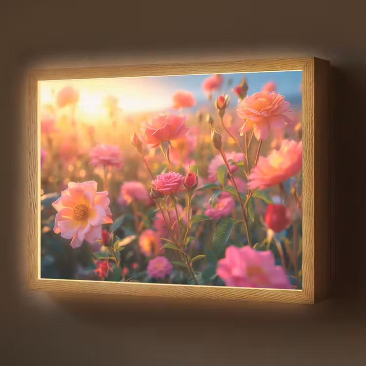 Bloemen - Rozen - Natuur - Roze - Bloem Light Box met batterij (Wandlamp) middel -z3d_website
