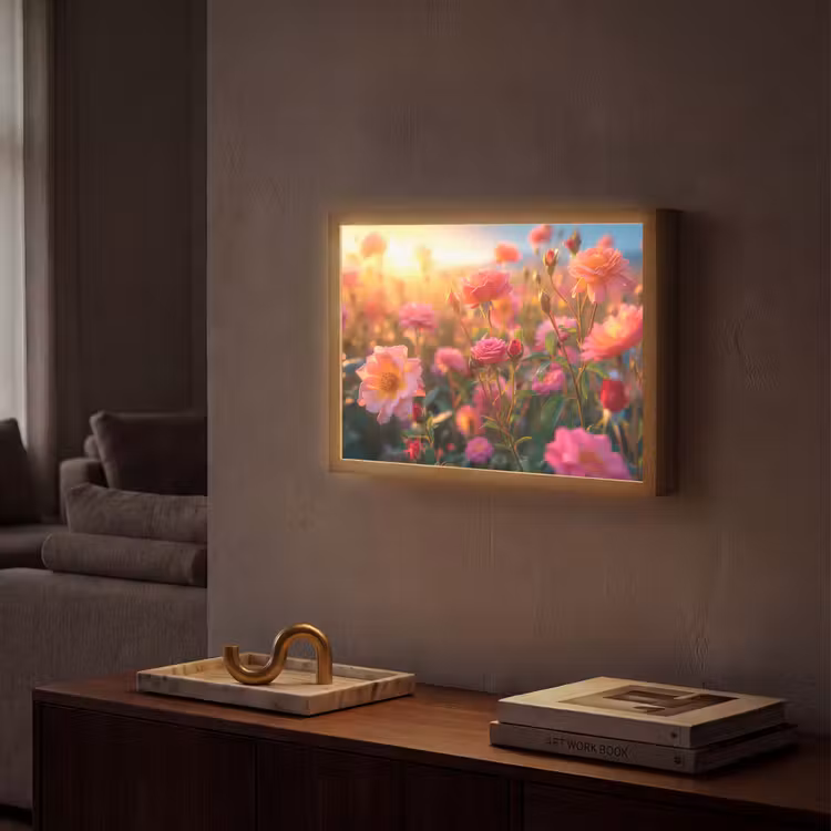 Bloemen - Rozen - Natuur - Roze - Bloem Light Box met batterij (Wandlamp) middel -sfeer1