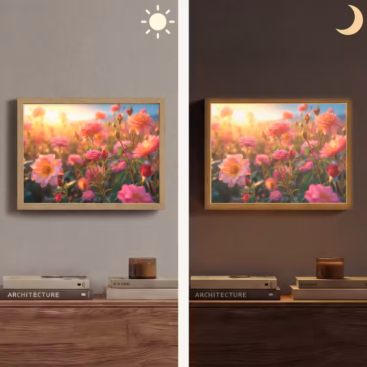 Bloemen - Rozen - Natuur - Roze - Bloem Light Box met batterij (Wandlamp) middel -sfeer3