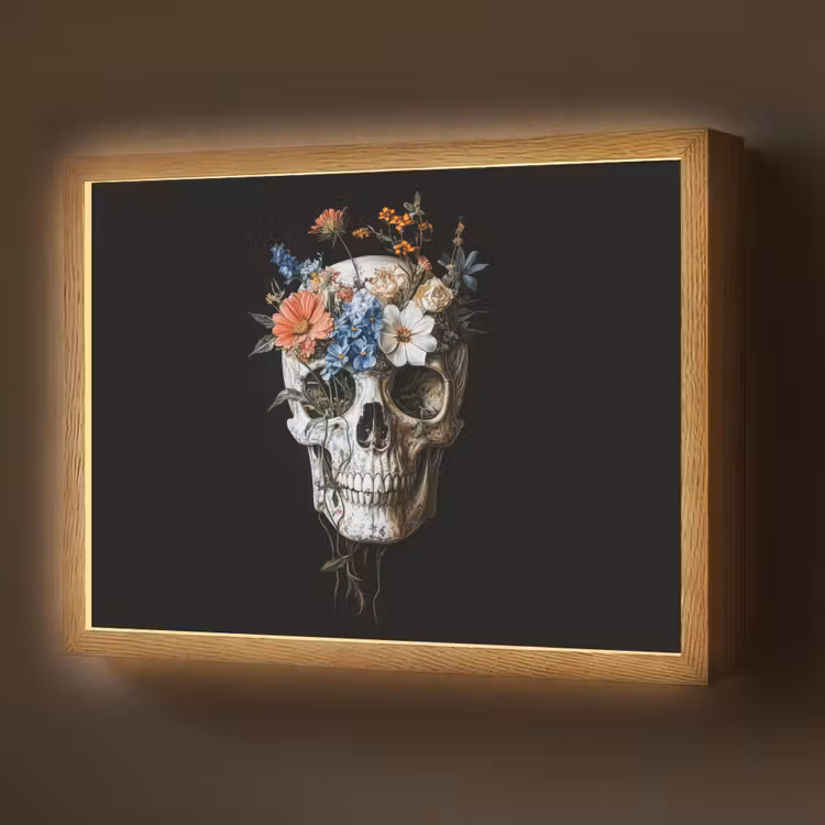 Bloemen - Schedel - Kleurrijk Light Box met batterij (Wandlamp) middel -z3d_website