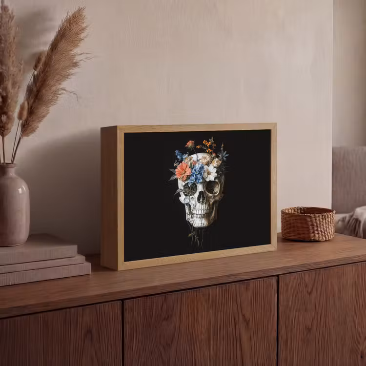 Bloemen - Schedel - Kleurrijk Light Box met batterij (Wandlamp) middel -sfeer2