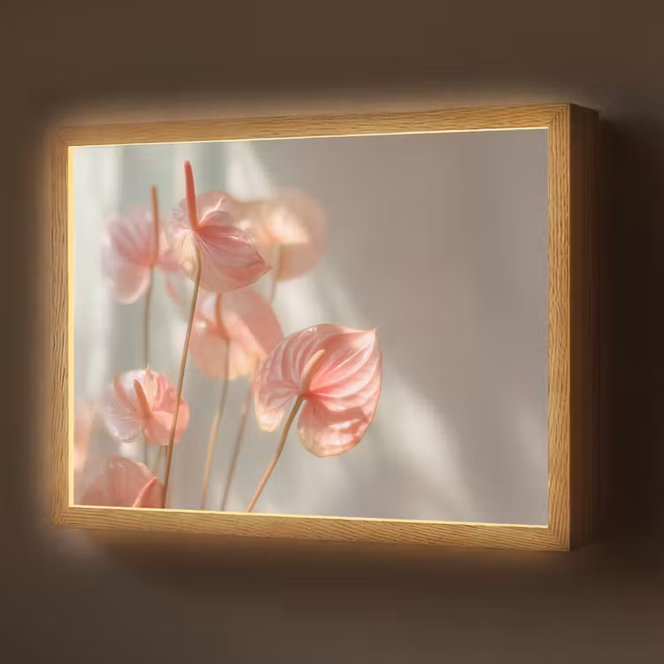 Bloemen - Stelen - Roze - Schaduw Light Box met batterij (Wandlamp) middel -z3d_website