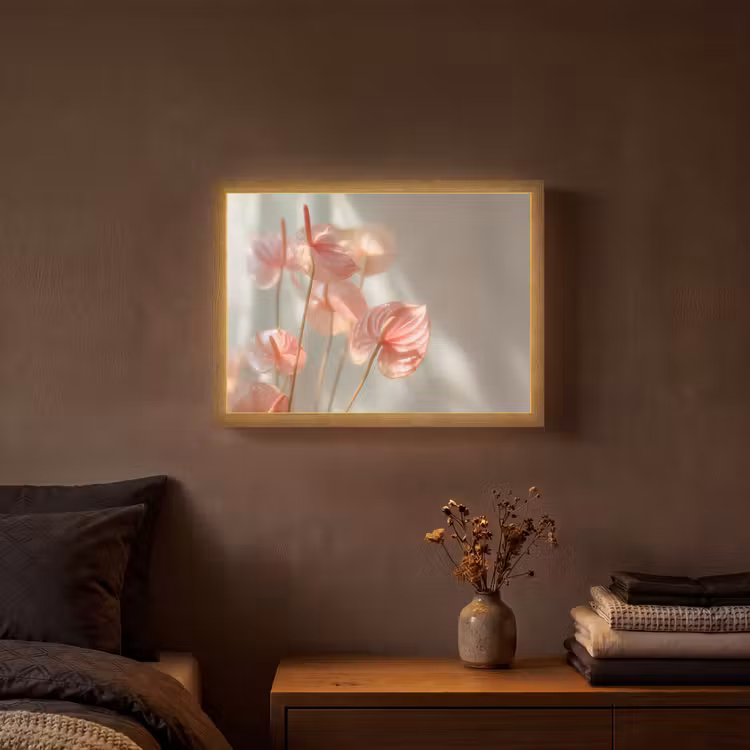 Bloemen - Stelen - Roze - Schaduw Light Box met batterij (Wandlamp) middel -sfeer4
