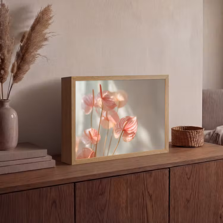 Bloemen - Stelen - Roze - Schaduw Light Box met batterij (Wandlamp) middel -sfeer2