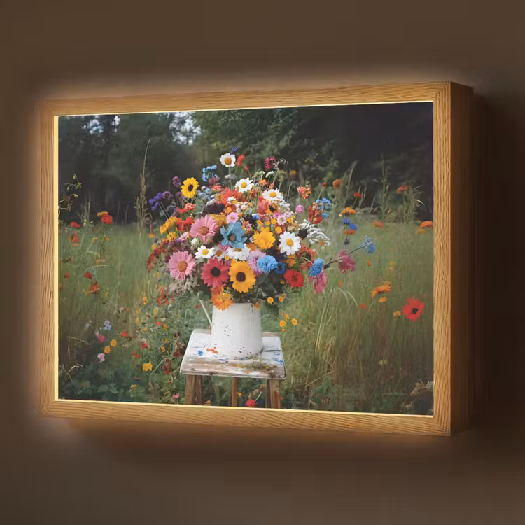 Bloemen - Krukje - Gieter - Veld Light Box met batterij (Wandlamp) middel -z3d_website