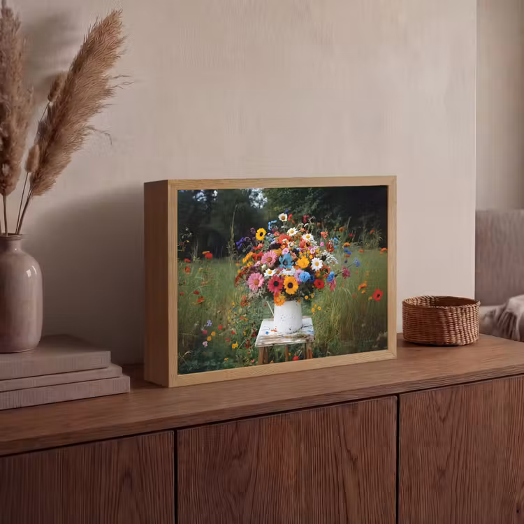 Bloemen - Krukje - Gieter - Veld Light Box met batterij (Wandlamp) middel -sfeer2