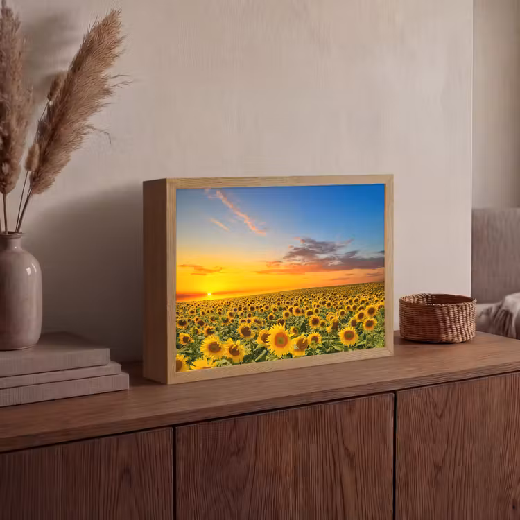 Bloemen - Zonnebloem - Zonsondergang - Nacht - Oranje Light Box met batterij (Wandlamp) middel -sfeer2