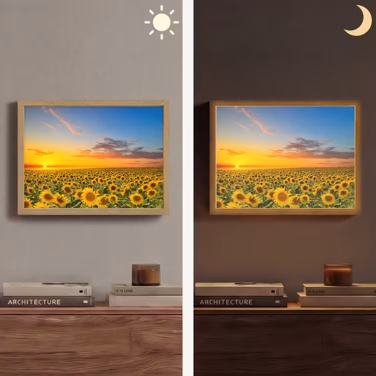 Bloemen - Zonnebloem - Zonsondergang - Nacht - Oranje Light Box met batterij (Wandlamp) middel -sfeer3