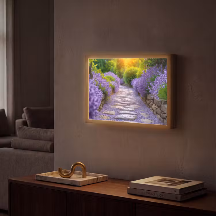 Bloemen - Pad - lavendel - Tuin Light Box met batterij (Wandlamp) middel -sfeer1