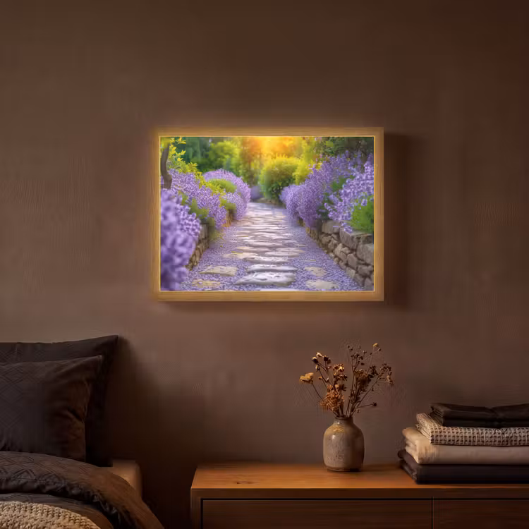 Bloemen - Pad - lavendel - Tuin Light Box met batterij (Wandlamp) middel -sfeer4