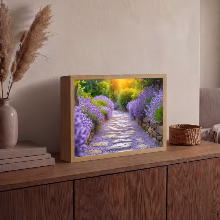 Bloemen - Pad - lavendel - Tuin Light Box met batterij (Wandlamp) middel -sfeer2