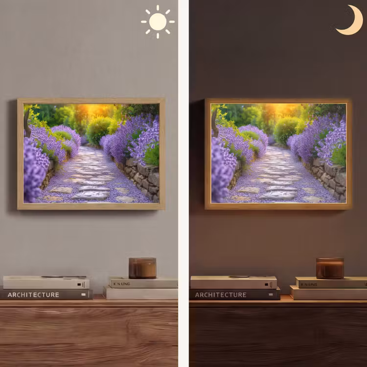Bloemen - Pad - lavendel - Tuin Light Box met batterij (Wandlamp) middel -sfeer3