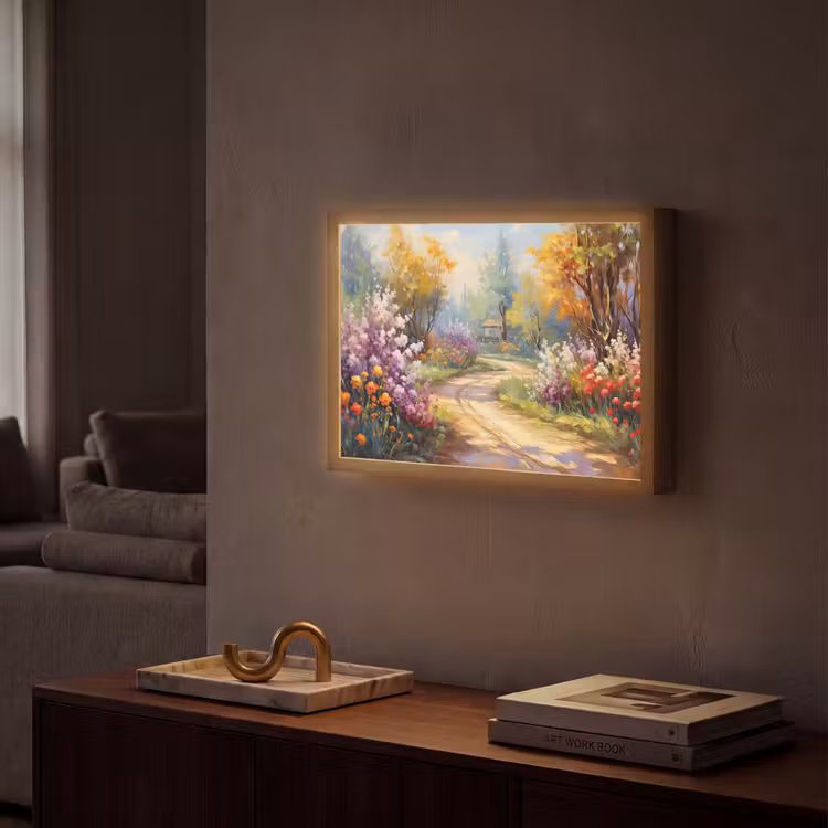 Bloemen - Bomen - Kunst - Watercolor Light Box met batterij (Wandlamp) middel -sfeer1