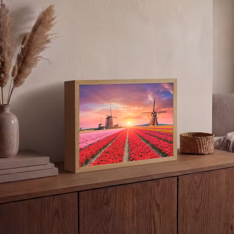 Bloemen - Tulpen - Bloemenveld - Molens - Holland Light Box met batterij (Wandlamp) middel -sfeer2