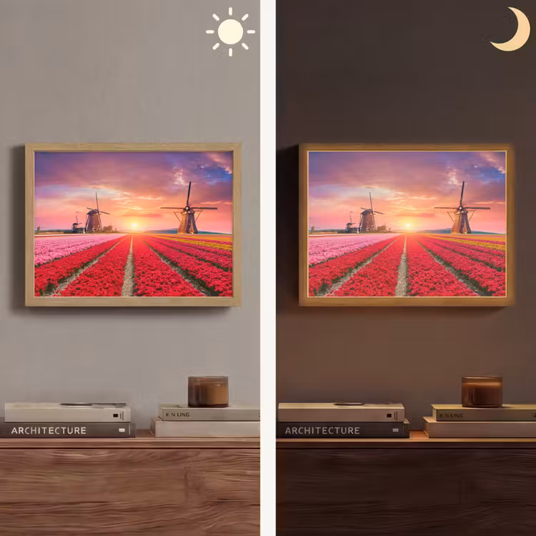 Bloemen - Tulpen - Bloemenveld - Molens - Holland Light Box met batterij (Wandlamp) middel -sfeer3