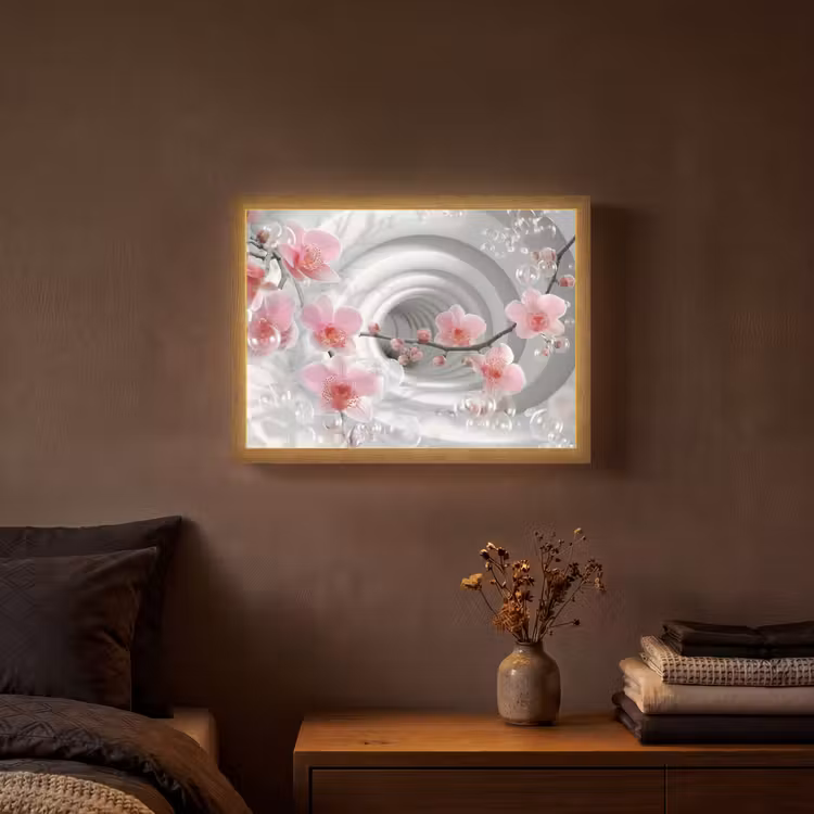 Bloemen - Tunnel - Abstact - 3D effect Light Box met batterij (Wandlamp) middel -sfeer4