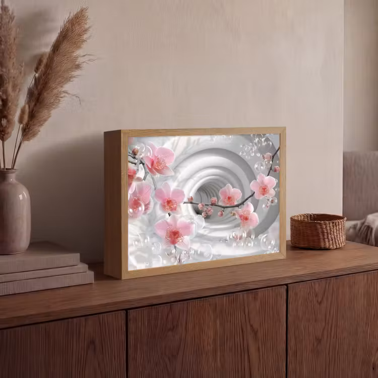 Bloemen - Tunnel - Abstact - 3D effect Light Box met batterij (Wandlamp) middel -sfeer2