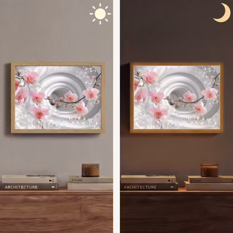 Bloemen - Tunnel - Abstact - 3D effect Light Box met batterij (Wandlamp) middel -sfeer3