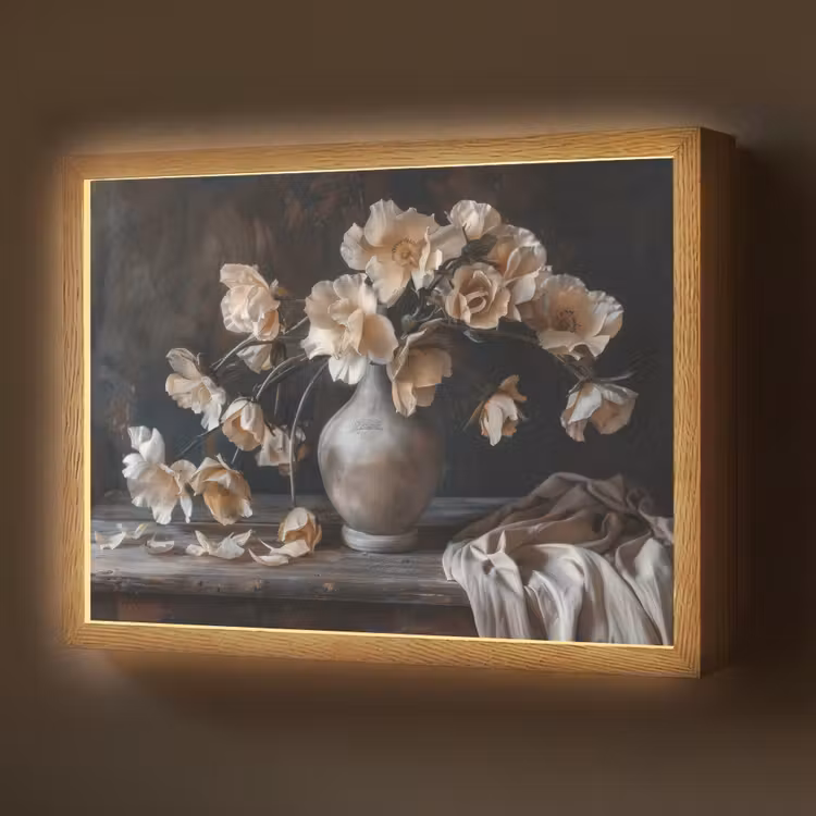 Bloemen - Vaas - Kunst - Stilleven Light Box met batterij (Wandlamp) middel -z3d_website