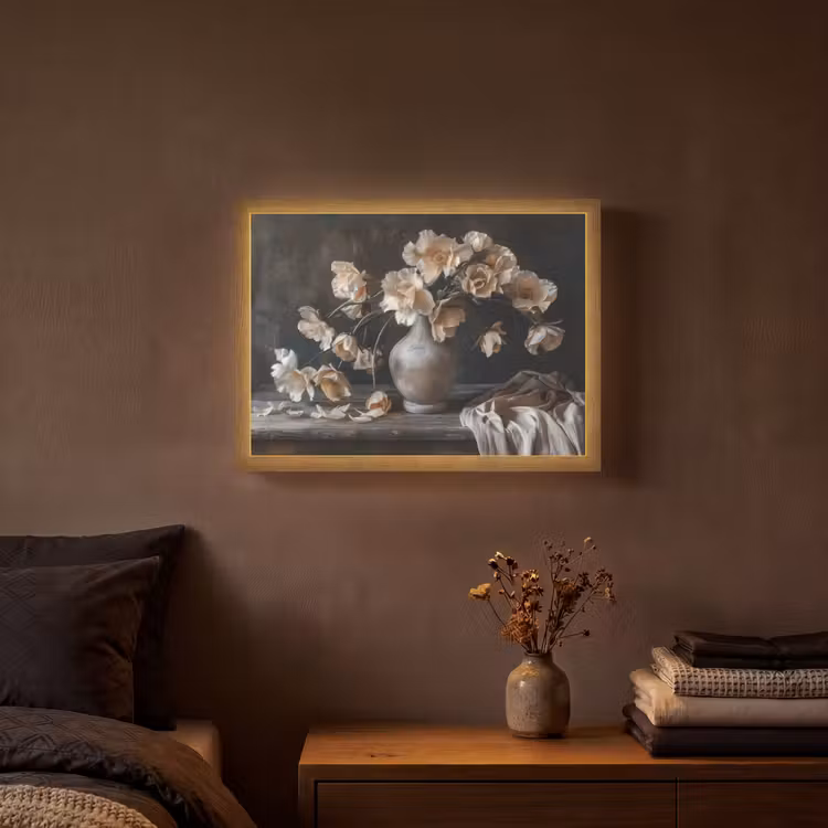 Bloemen - Vaas - Kunst - Stilleven Light Box met batterij (Wandlamp) middel -sfeer4