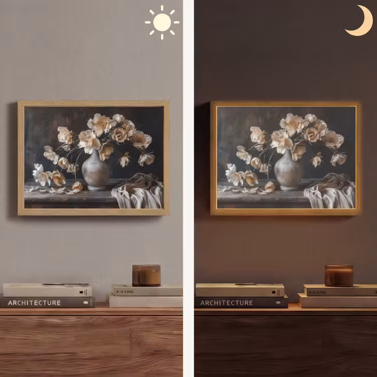 Bloemen - Vaas - Kunst - Stilleven Light Box met batterij (Wandlamp) middel -sfeer3