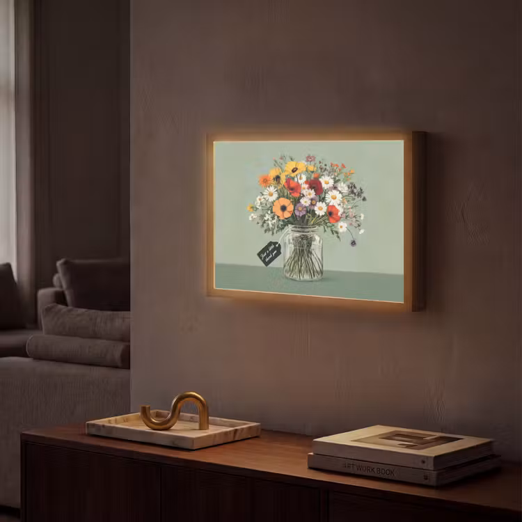 Bloemen - Vaas - Kaartje Light Box met batterij (Wandlamp) middel -sfeer1
