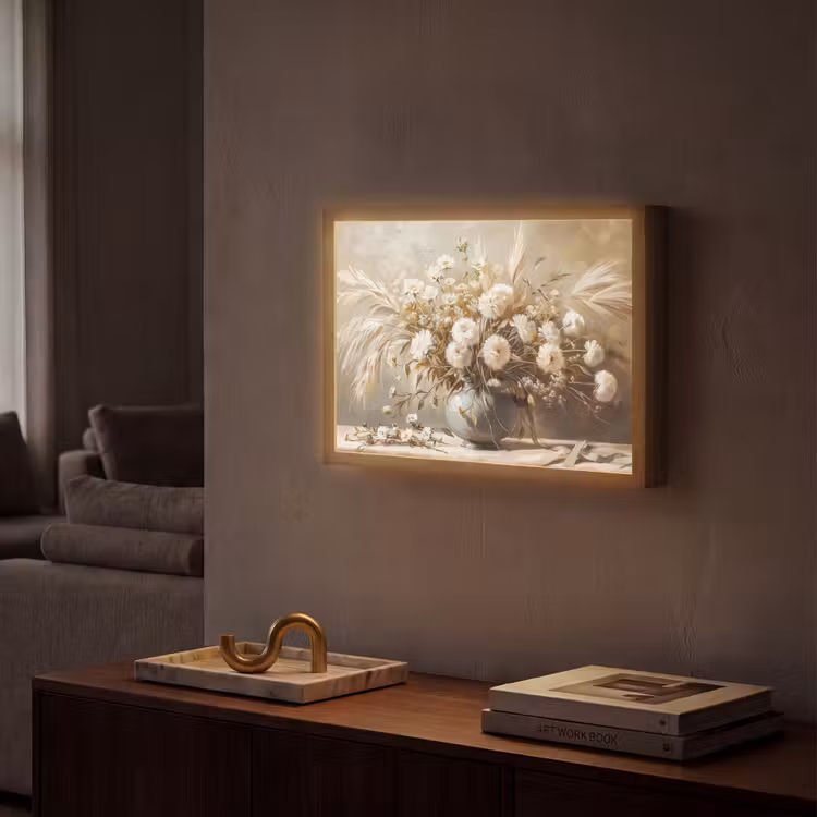 Bloemen - Vaas - Stilleven - Beige Light Box met batterij (Wandlamp) middel -sfeer1