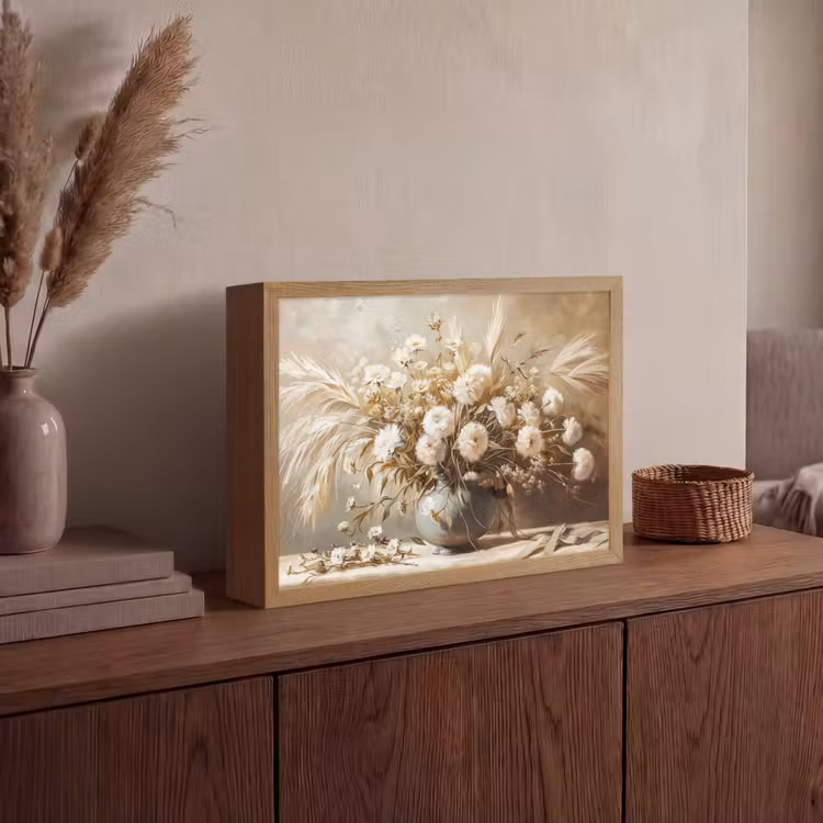 Bloemen - Vaas - Stilleven - Beige Light Box met batterij (Wandlamp) middel -sfeer2