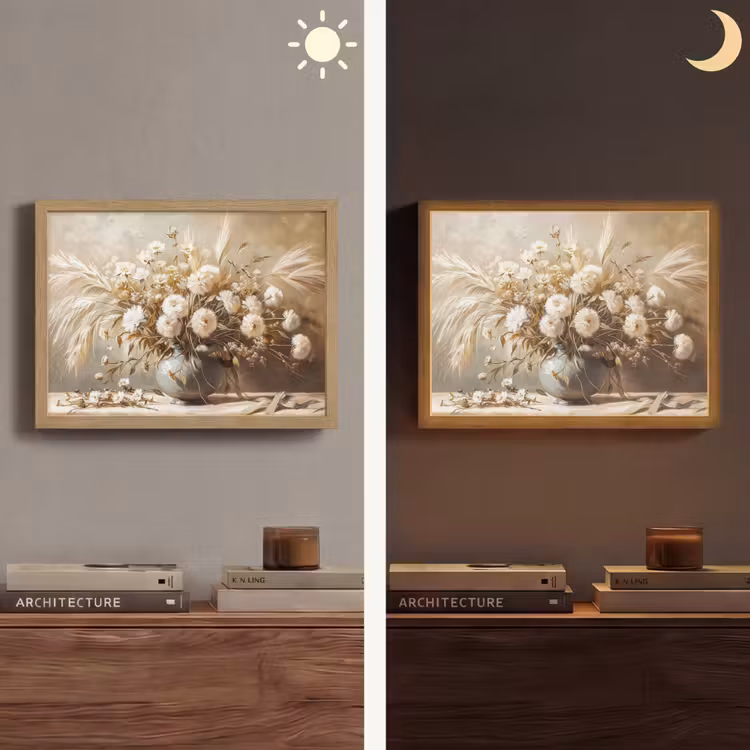 Bloemen - Vaas - Stilleven - Beige Light Box met batterij (Wandlamp) middel -sfeer3