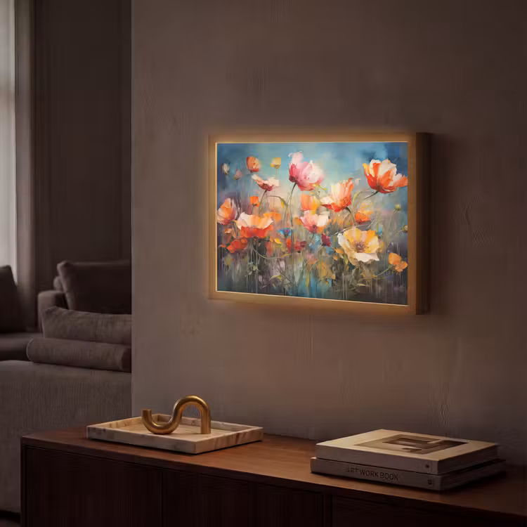 Bloemen - Watercolor - Kunst - Botanisch - Natuur Light Box met batterij (Wandlamp) middel -sfeer1
