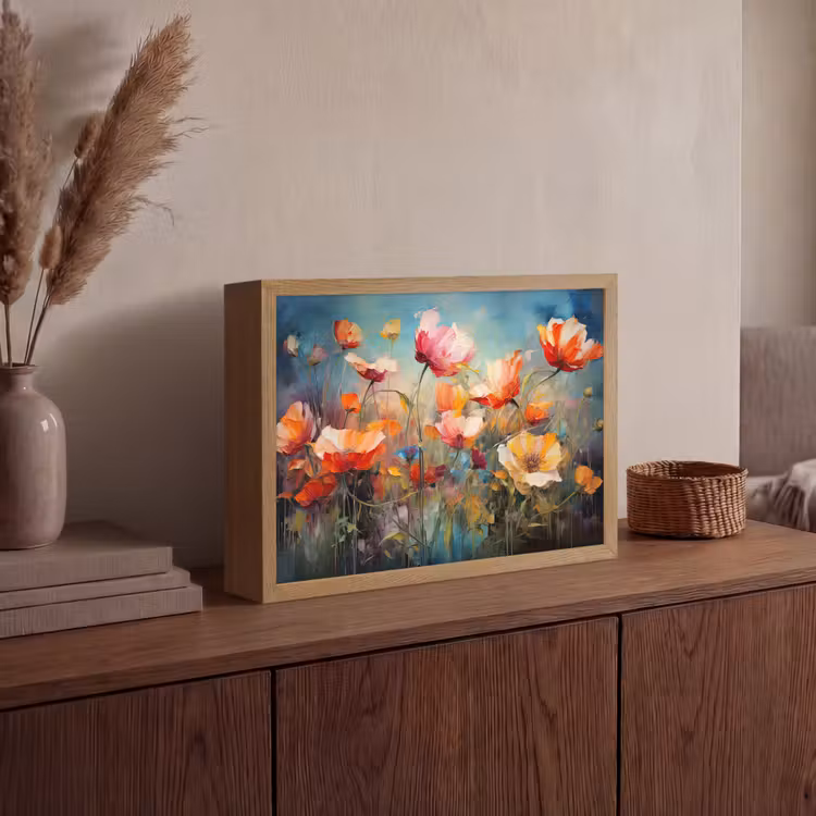 Bloemen - Watercolor - Kunst - Botanisch - Natuur Light Box met batterij (Wandlamp) middel -sfeer2