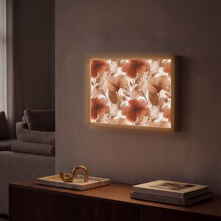 Bloemen - Aquarel - Botanisch - Terracotta Light Box met batterij (Wandlamp) middel 907 -sfeer1