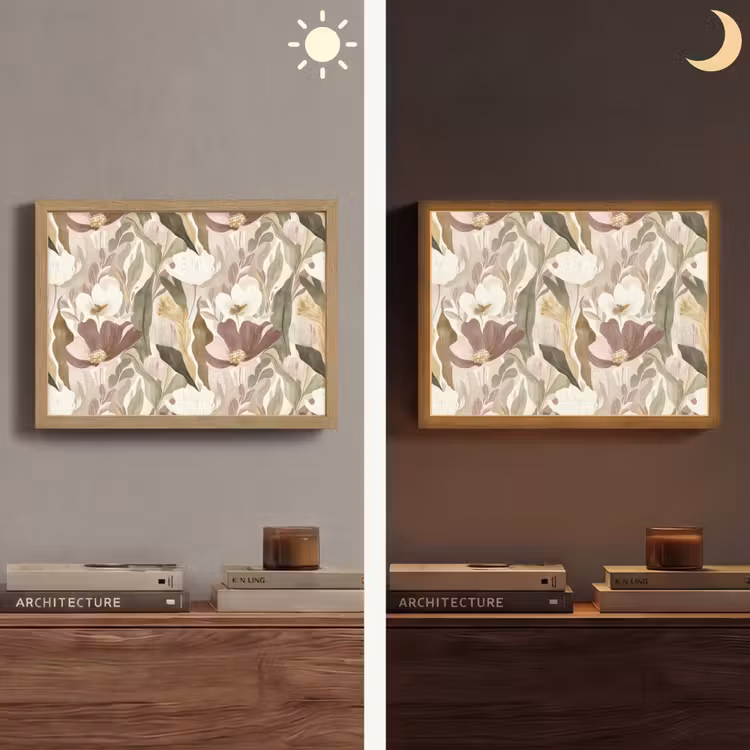 Bloemen - Aquarel - Kleurrijk Light Box met batterij (Wandlamp) middel 907 -sfeer3