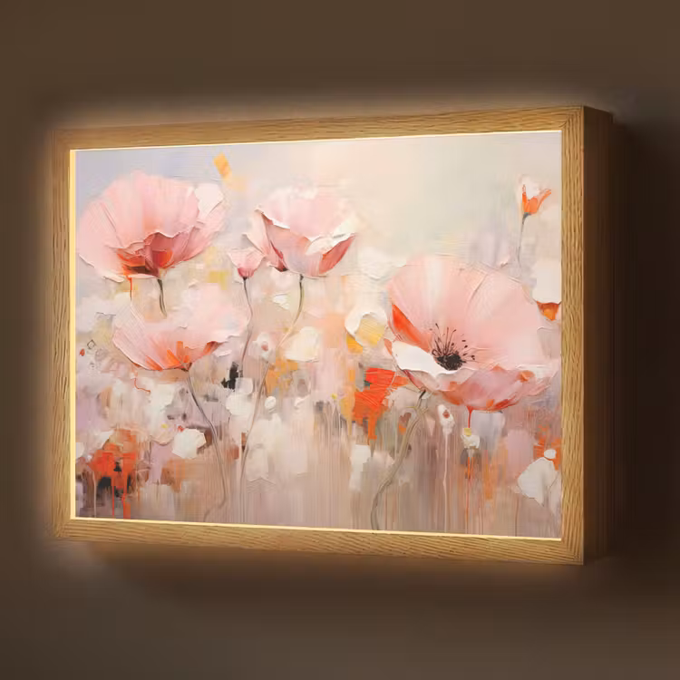 Bloemen - Watercolor - Roze - Abstract - Kunst Light Box met batterij (Wandlamp) middel -z3d_website