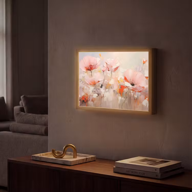 Bloemen - Watercolor - Roze - Abstract - Kunst Light Box met batterij (Wandlamp) middel -sfeer1